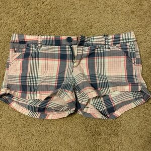 Pink/navy blue plaid short shorts